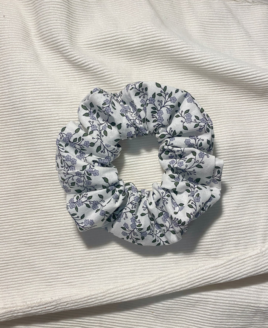 Tiny Flowers on White Scrunchie