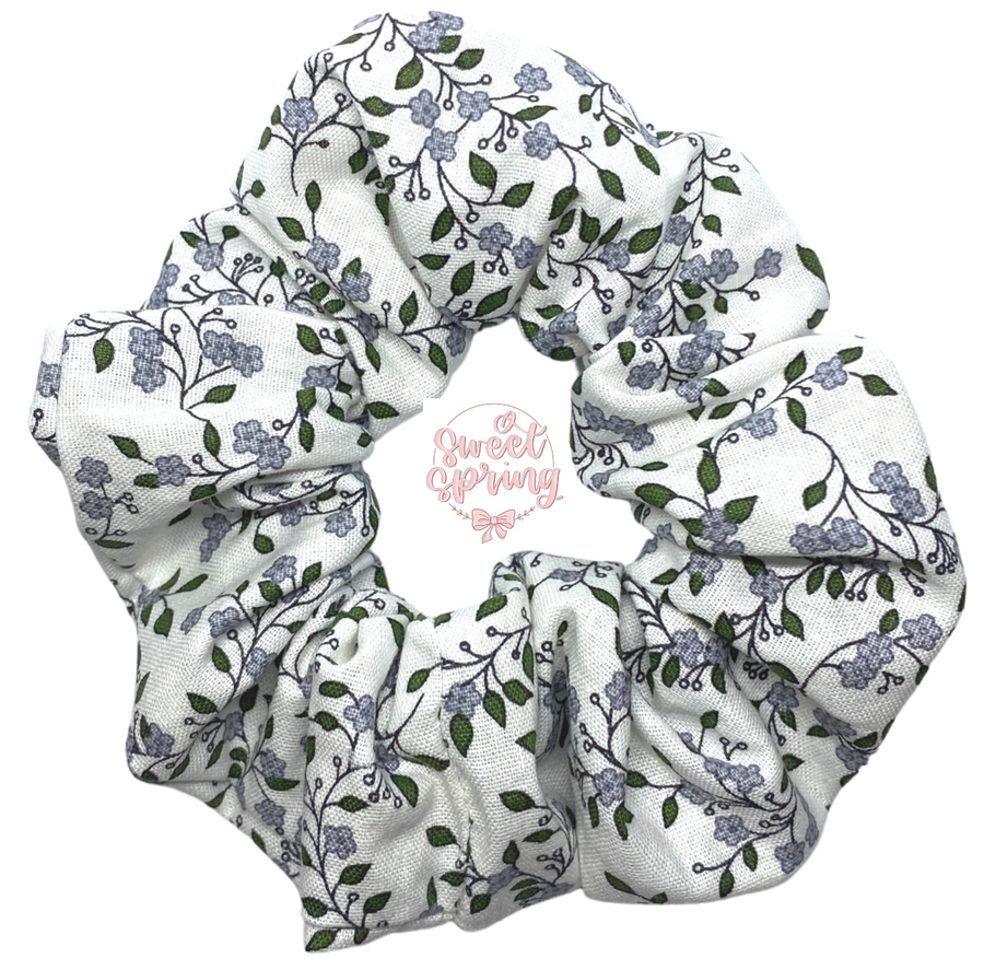 Tiny Flowers on White Scrunchie