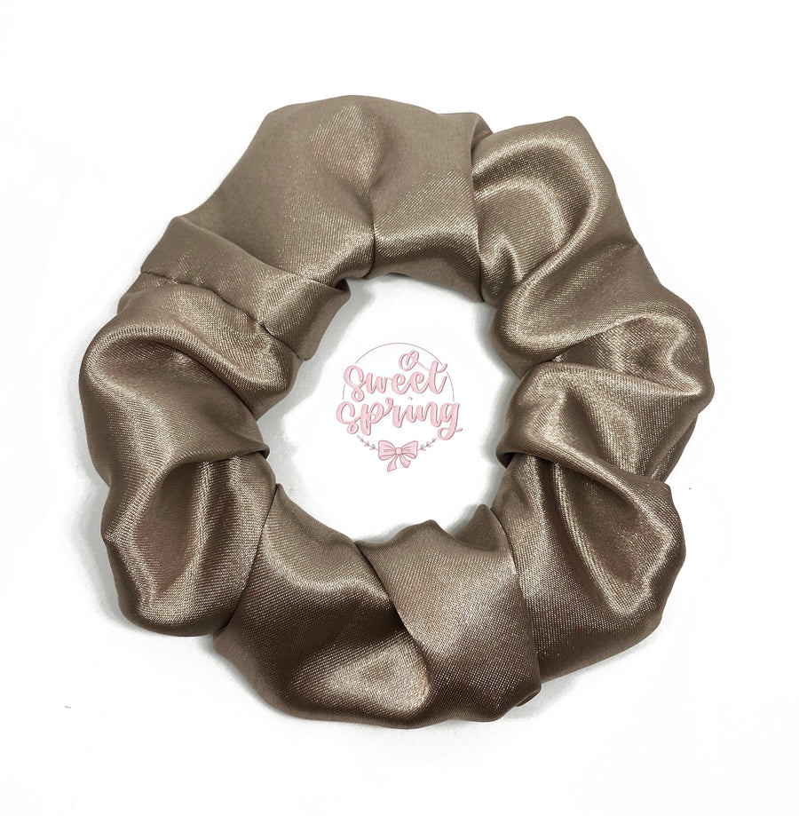 Khaki Brown Satin Scrunchie